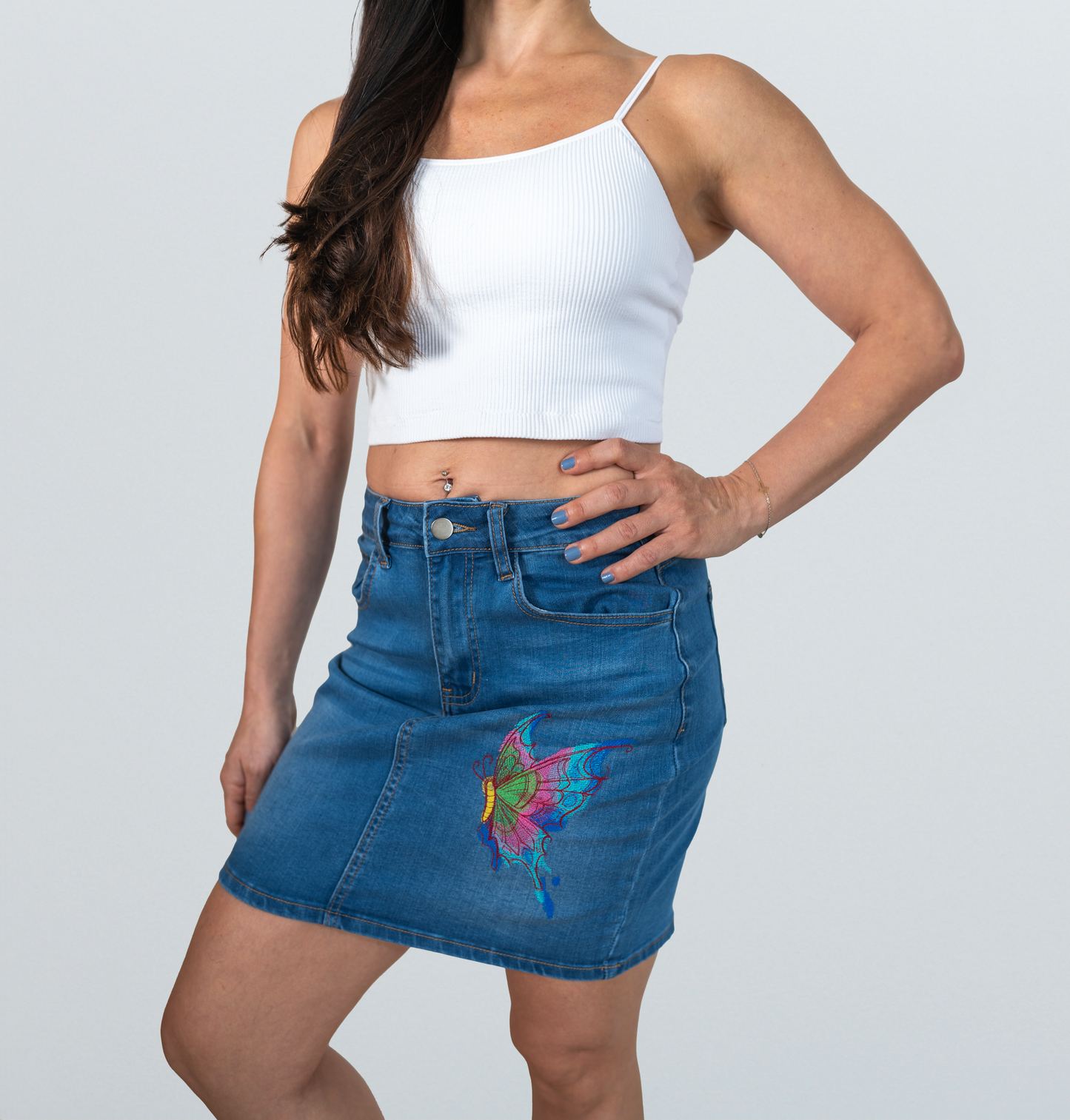 Spectrum Butterfly Light Blue Denim Mini Skirt