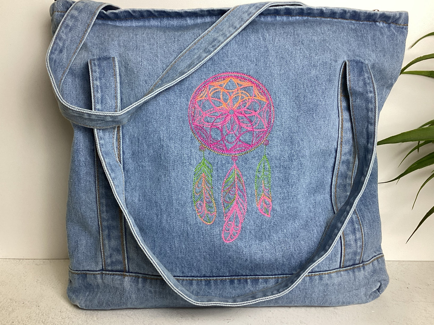 Delicate Dreamcatcher Light Blue Large Denim Tote Bag