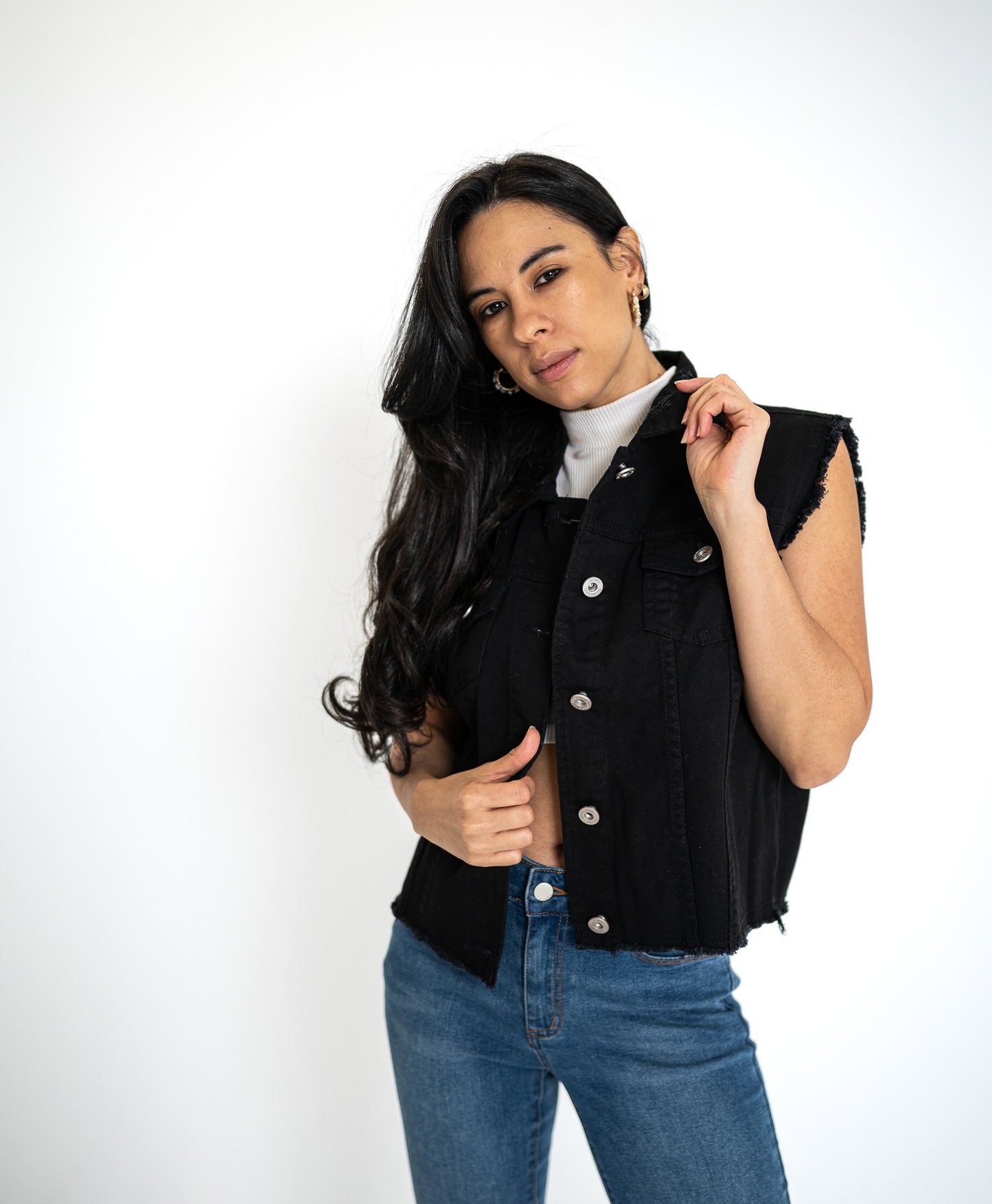 Tropical Flamingo Black Denim Vest