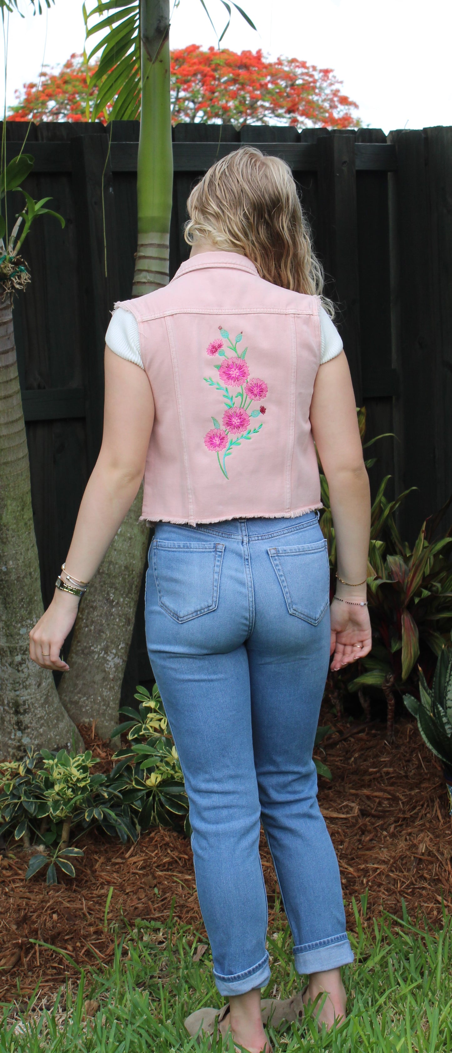 Classic Coneflower Spray denim vest