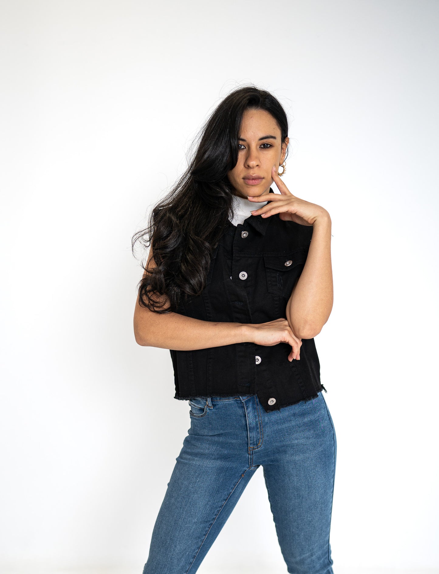 Tropical Flamingo Black Denim Vest