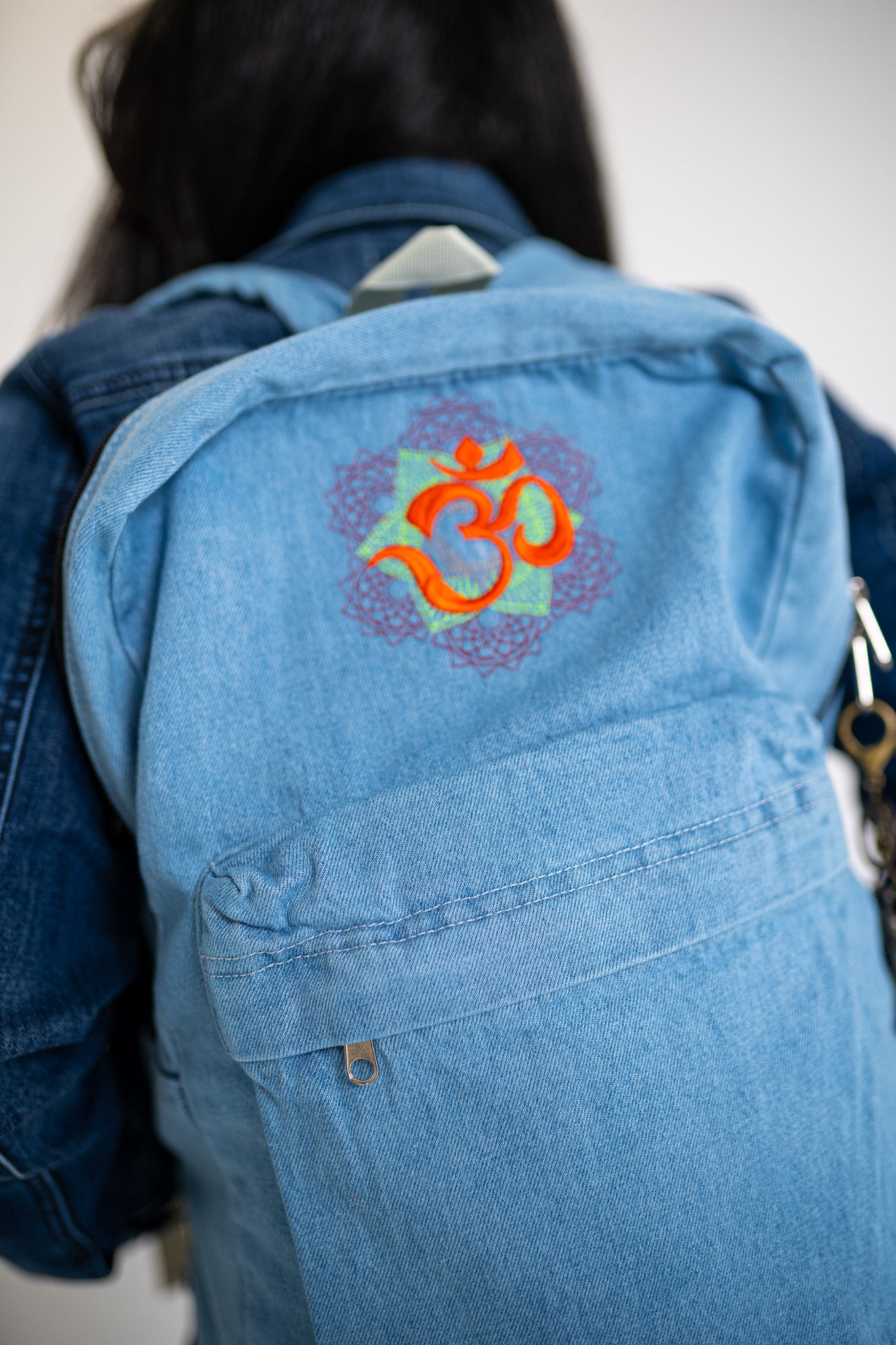 Om Light Blue Denim Backpack