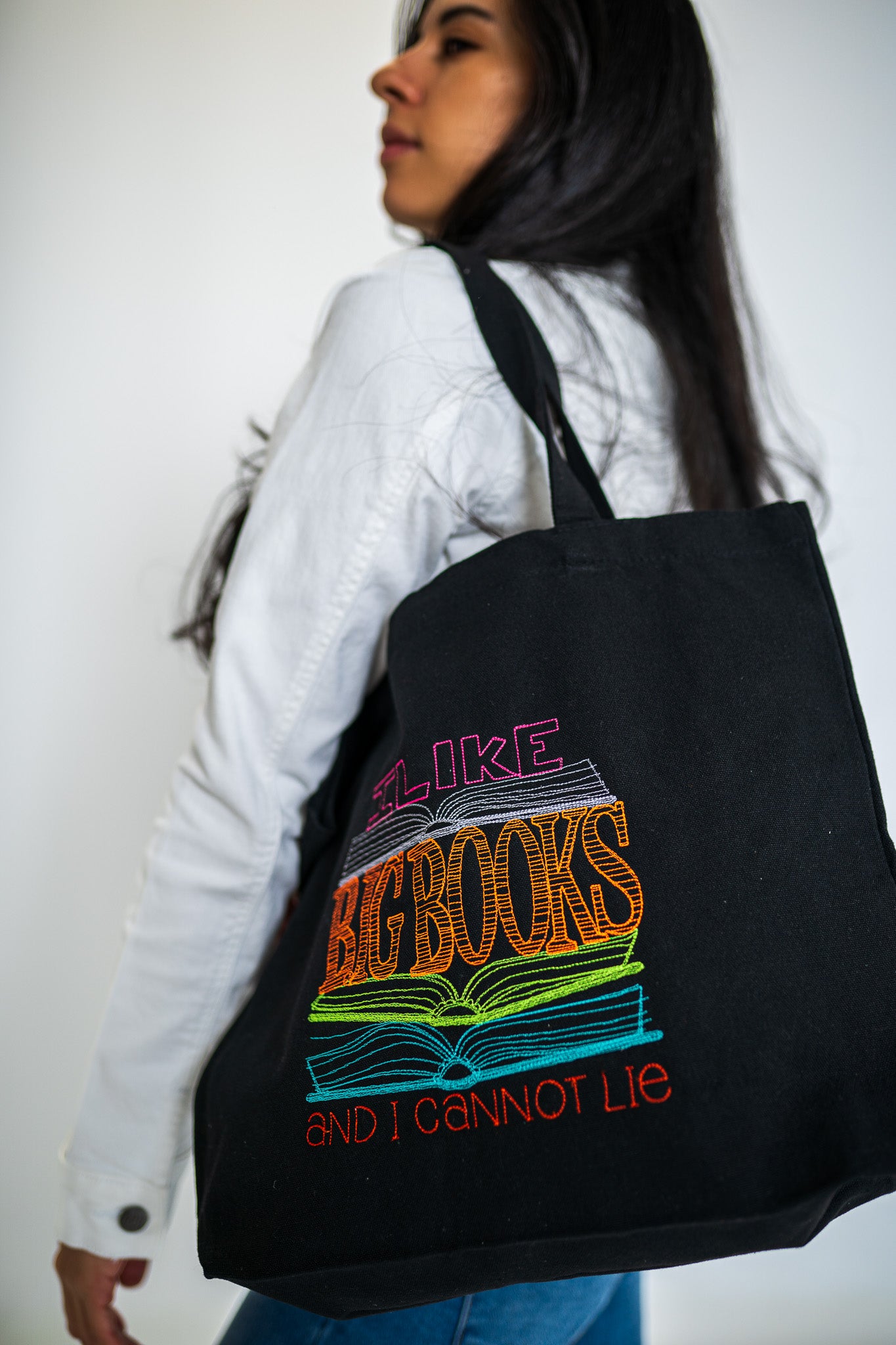 I Like Big Books Black Medium Canvas Tote Bag