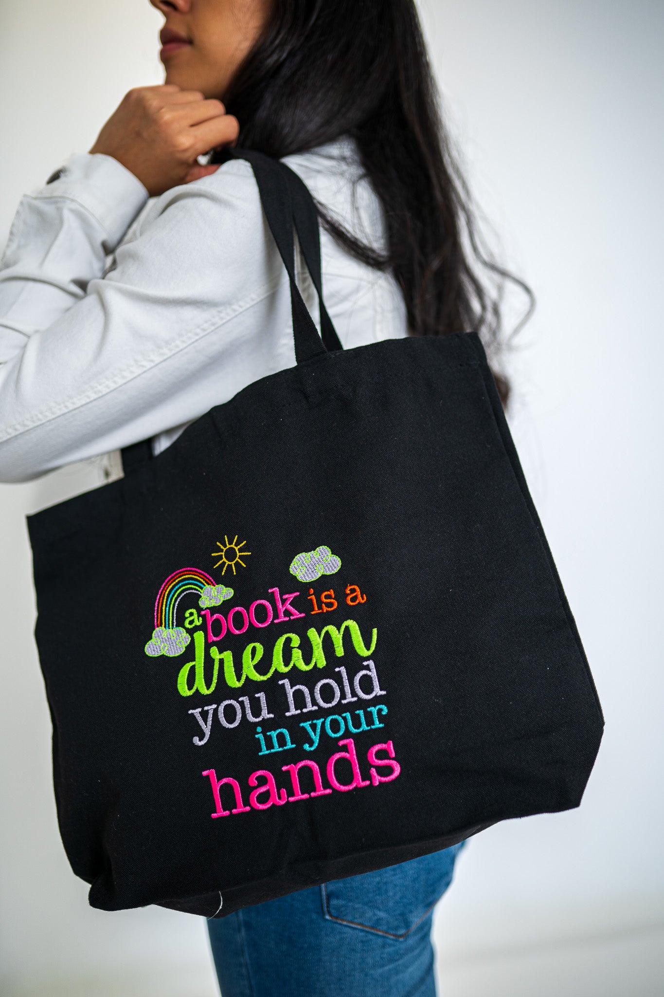 Book is A Dream Black Medium Canvas Tote Bag