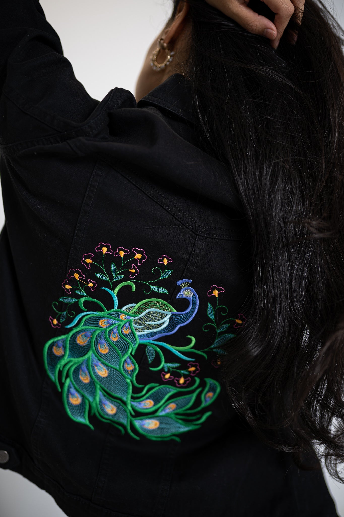 Whimsical Peacock Ladies' Denim Jacket