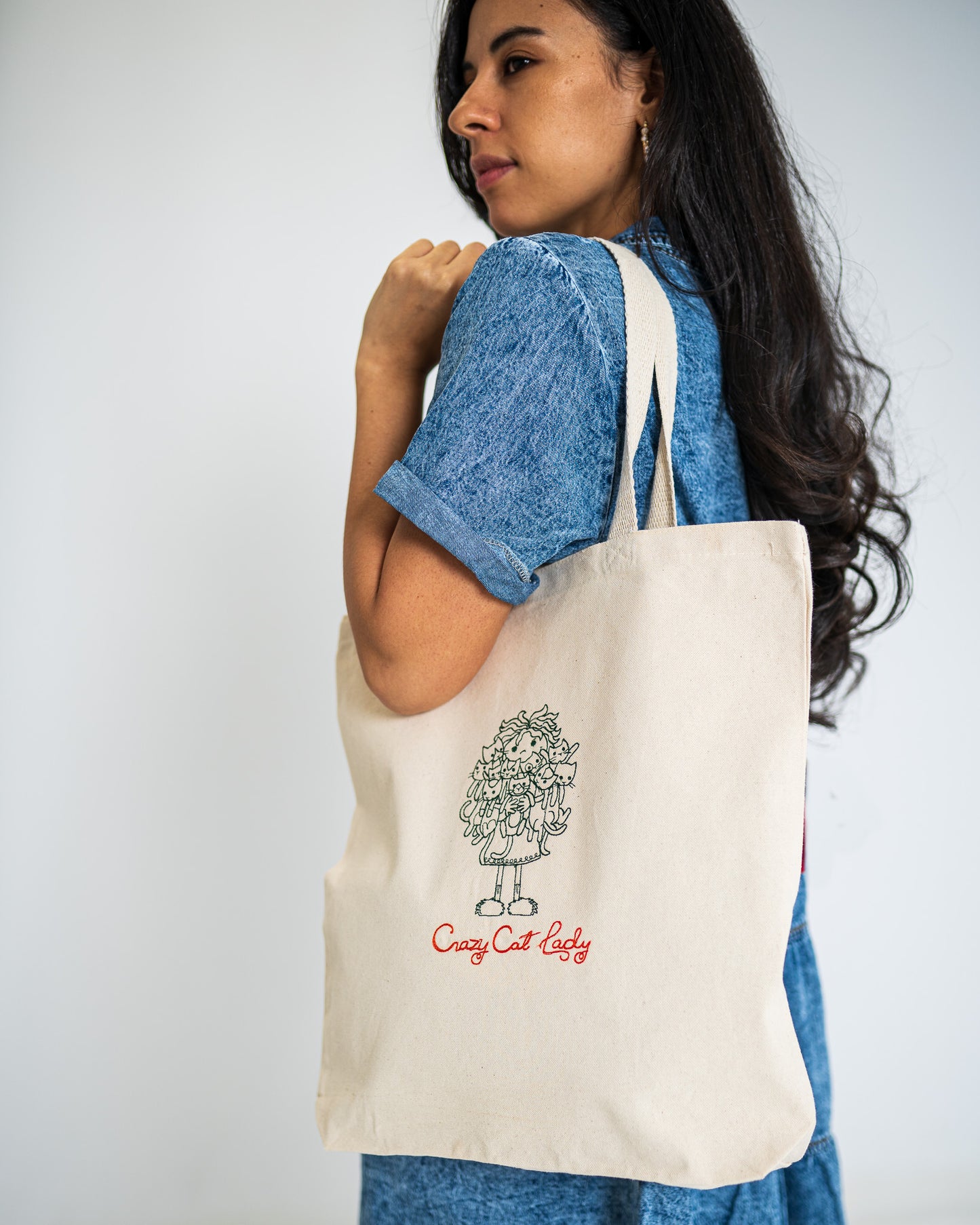 Crazy Cat Lady White Large Canvas Tote Bag