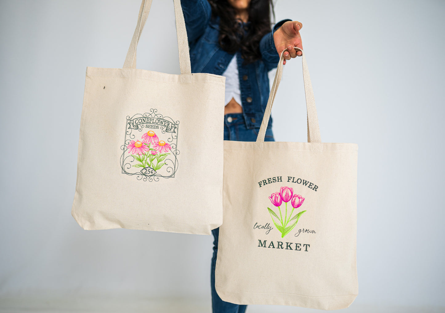 Coneflower Seed Packet White Large Canvas Tote Bag