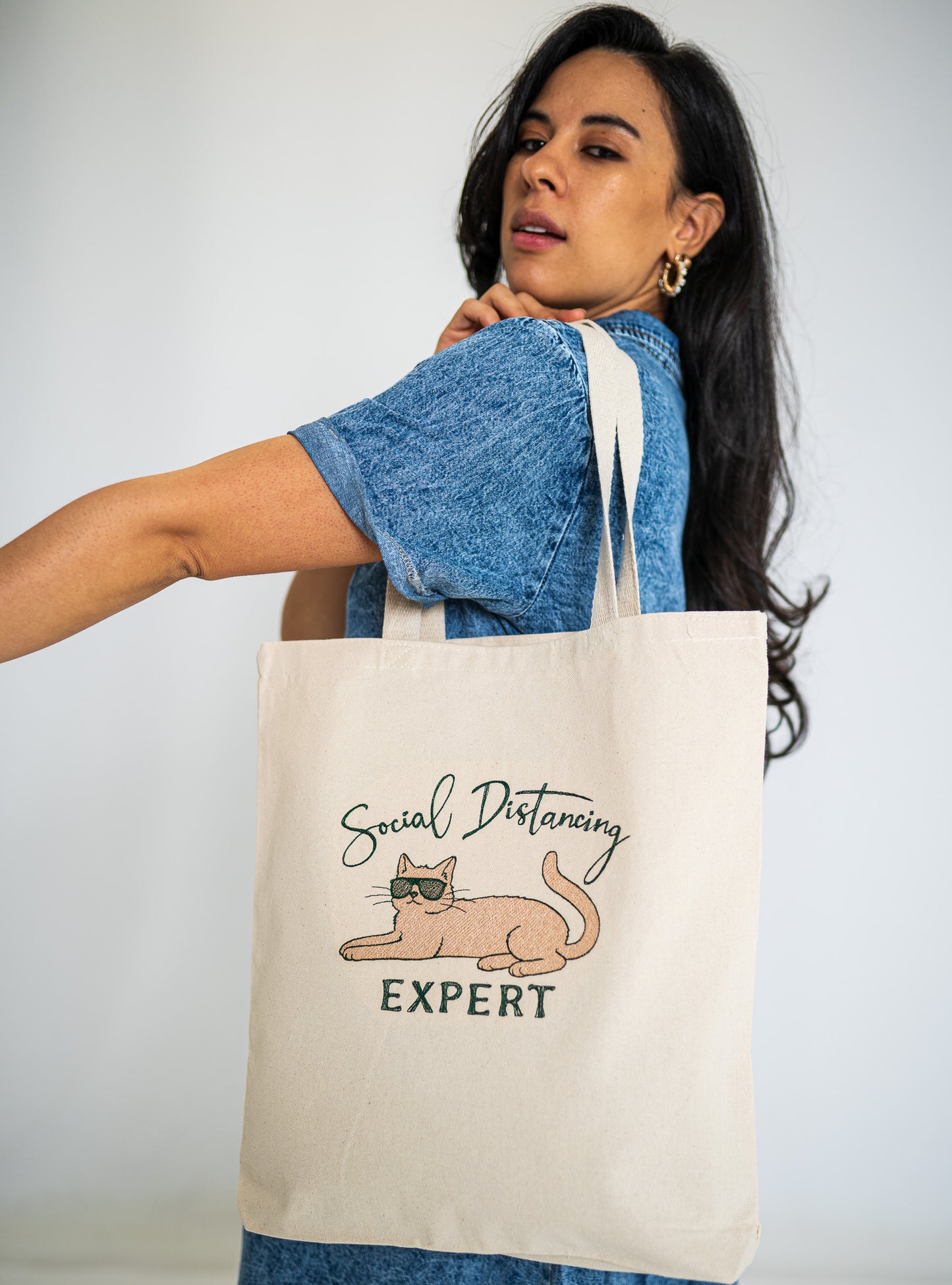 Social Distancing Expert White Large Canvas Tote Bag