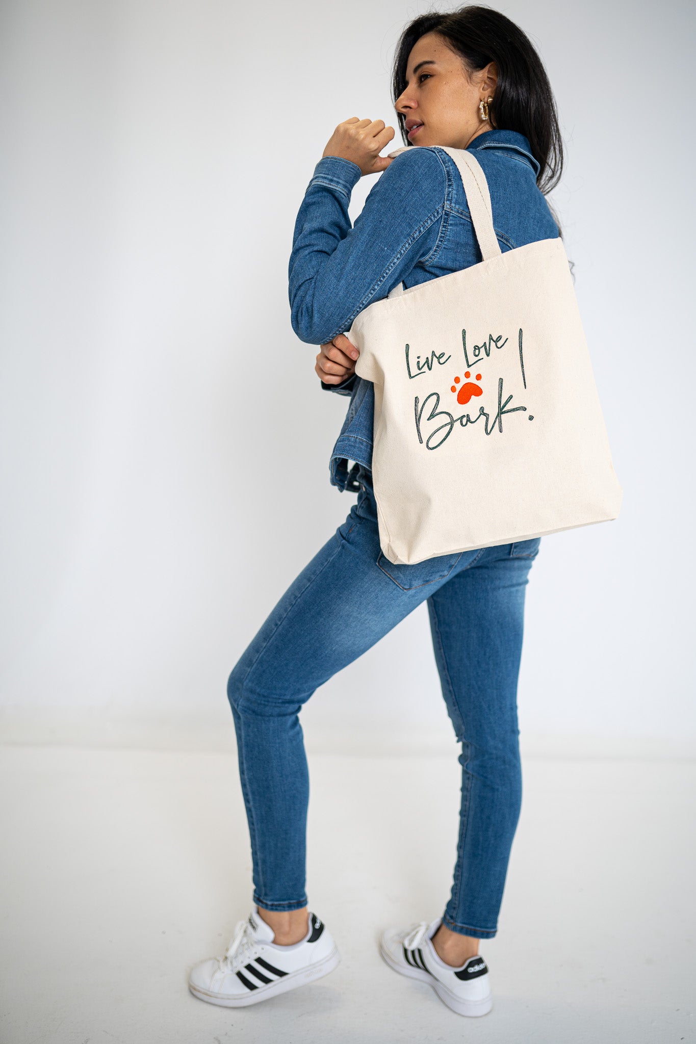 Live Love Bark White Large Canvas Tote Bag