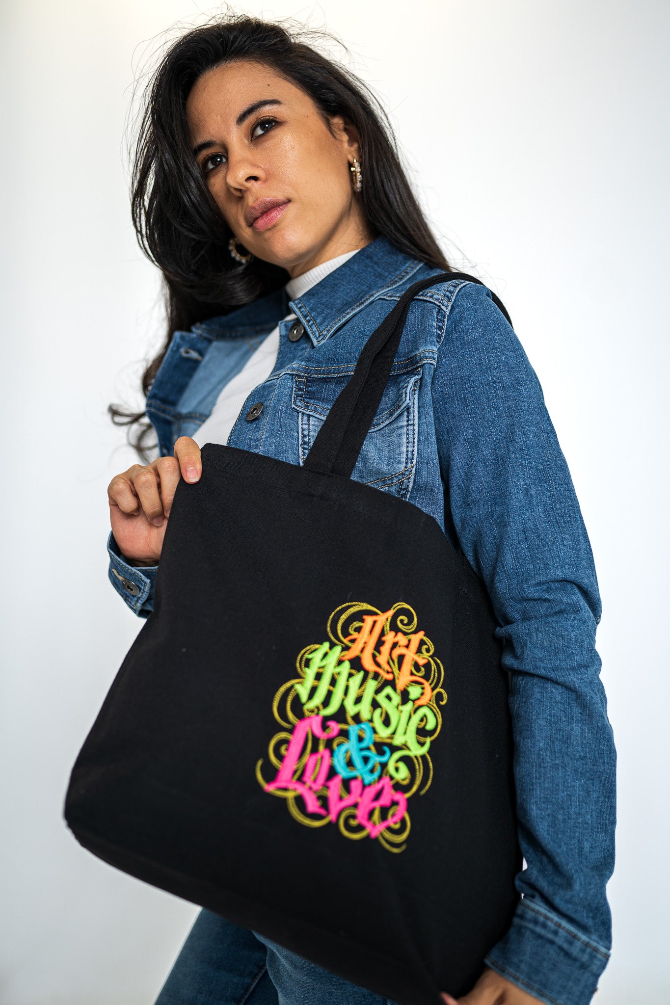 Art Music Love Black Medium Canvas Tote Bag
