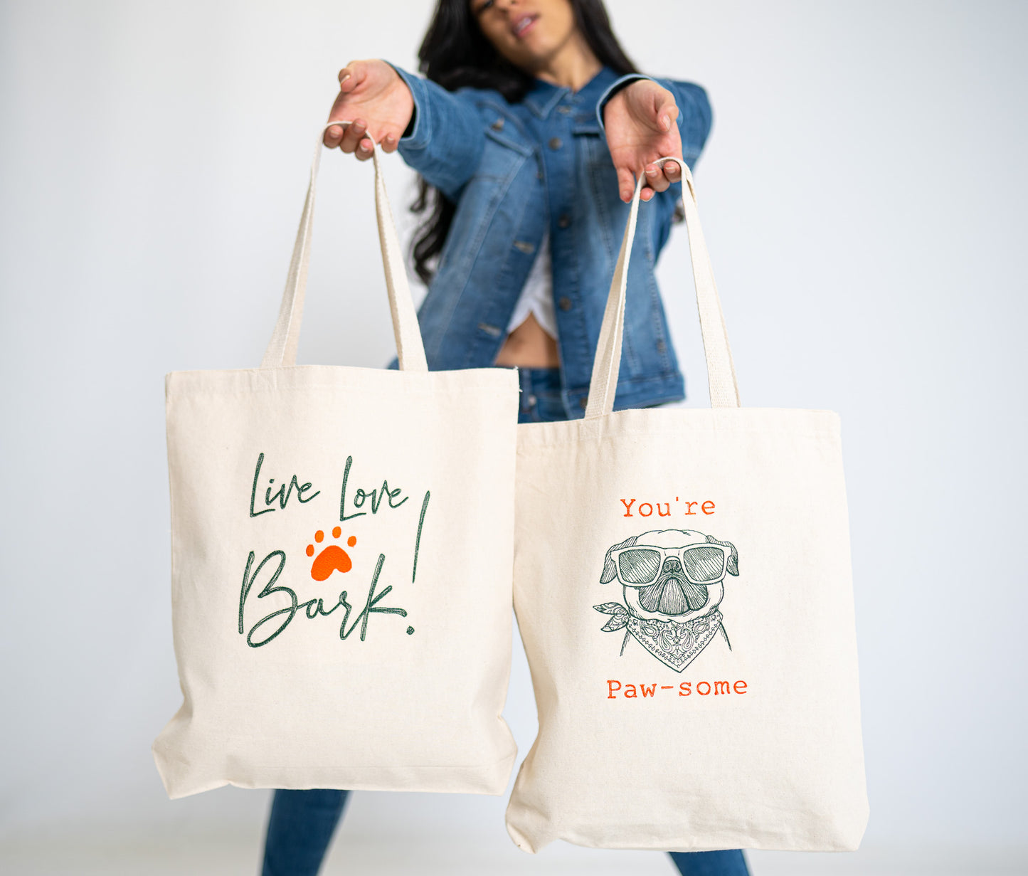 Live Love Bark White Large Canvas Tote Bag