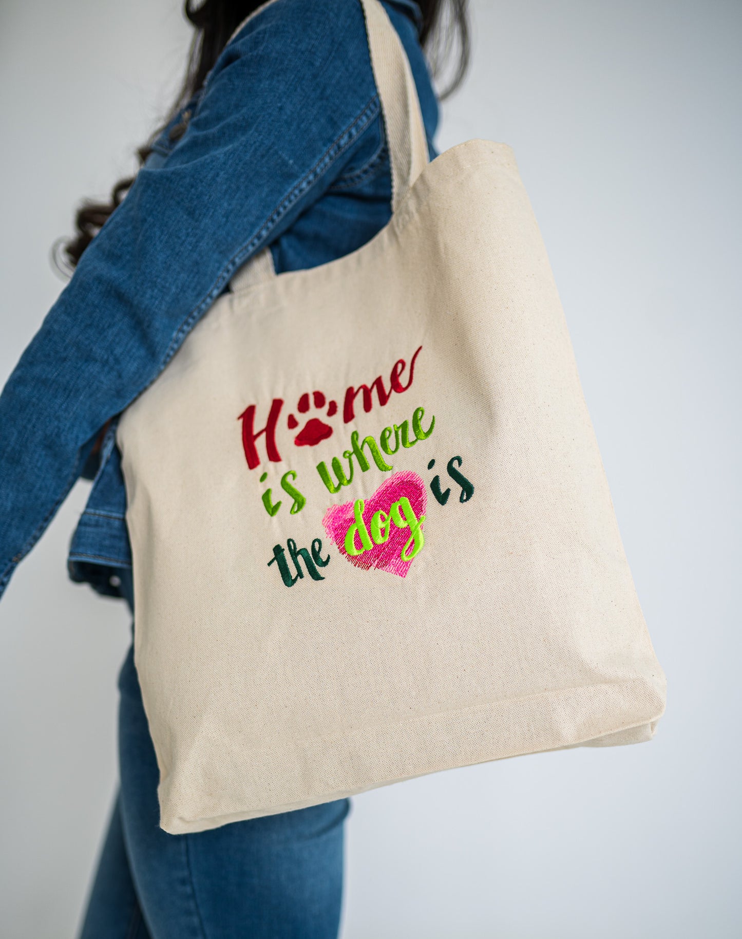 Home is Where The Dog is White Large Canvas Tote Bag