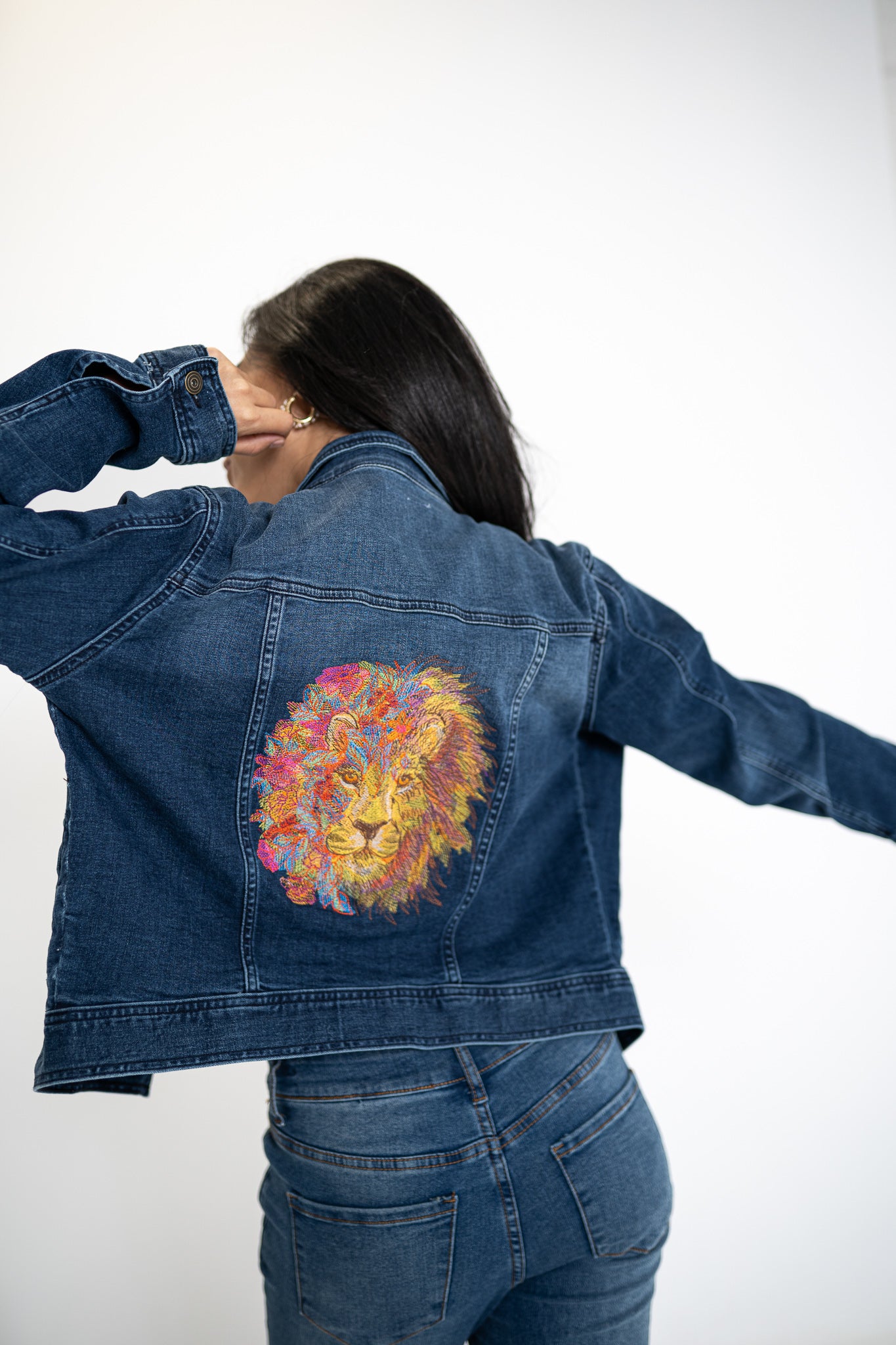 Lion In Flowers Ladies' Denim Jacket