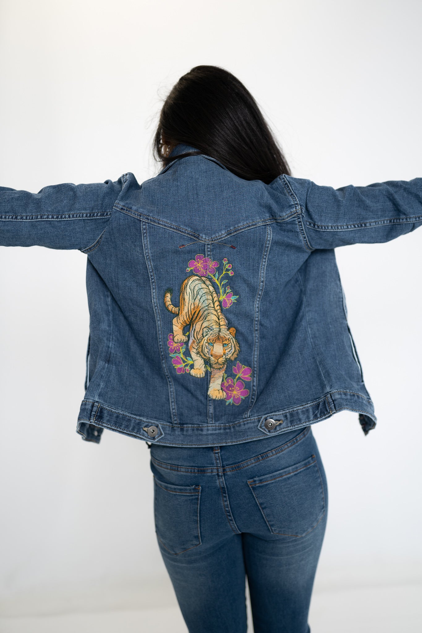 Tiger in Cherry Blossoms Ladies' Denim Jacket