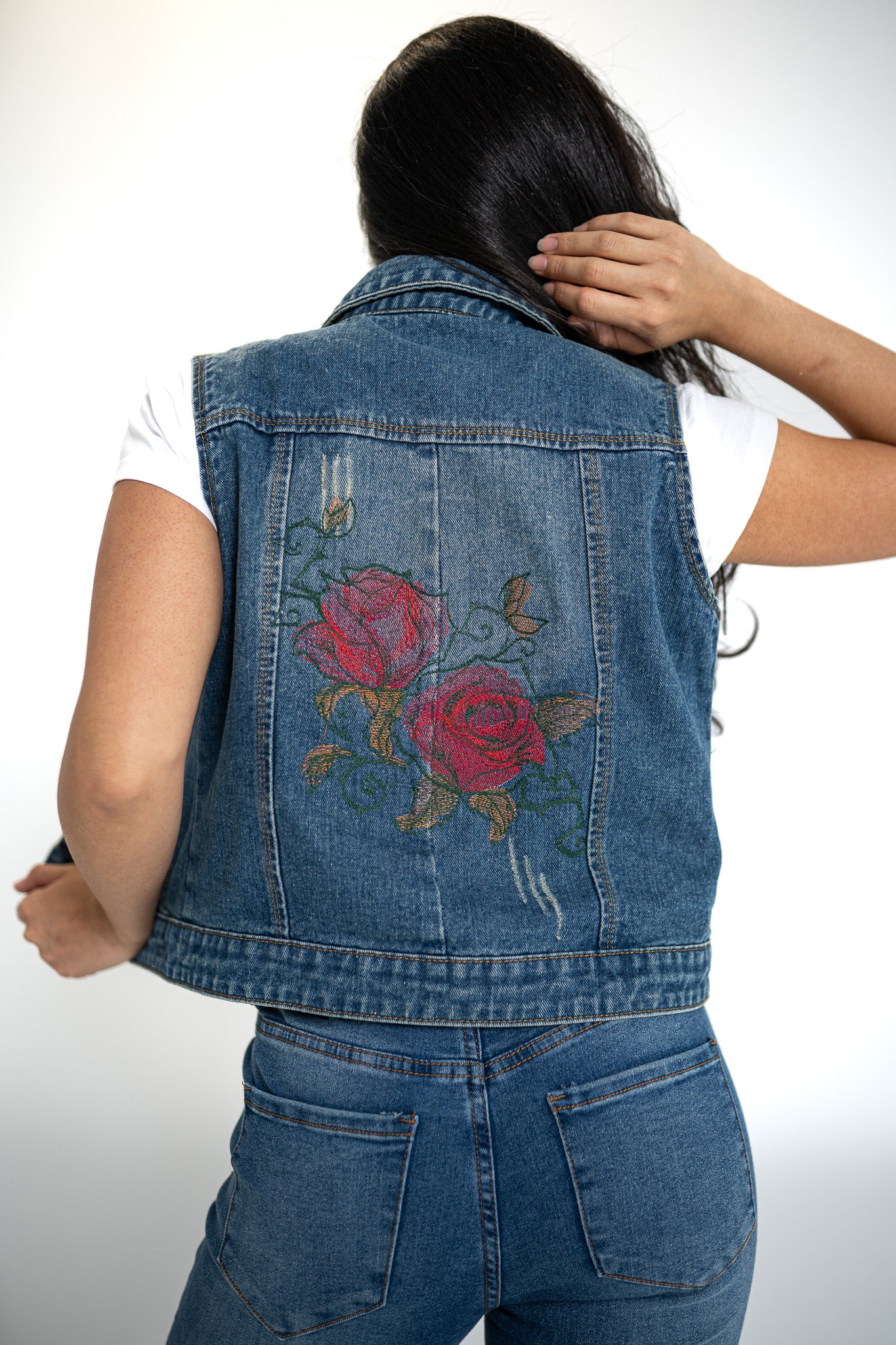 Painted Rose Denim Vest