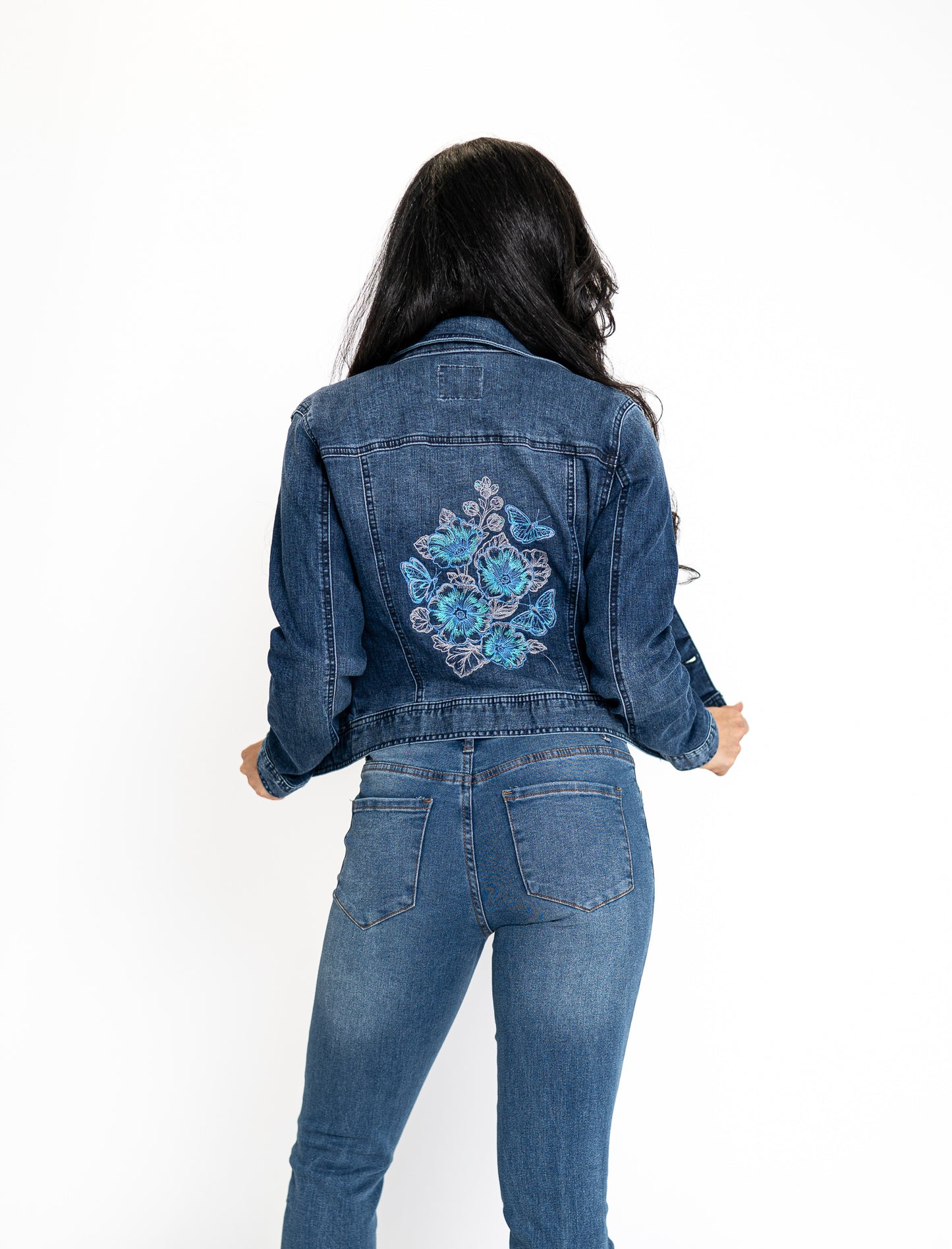 Lovely Hollyhock Bouquet and Flowers Ladies' Denim Jacket by Celebrity Pink
