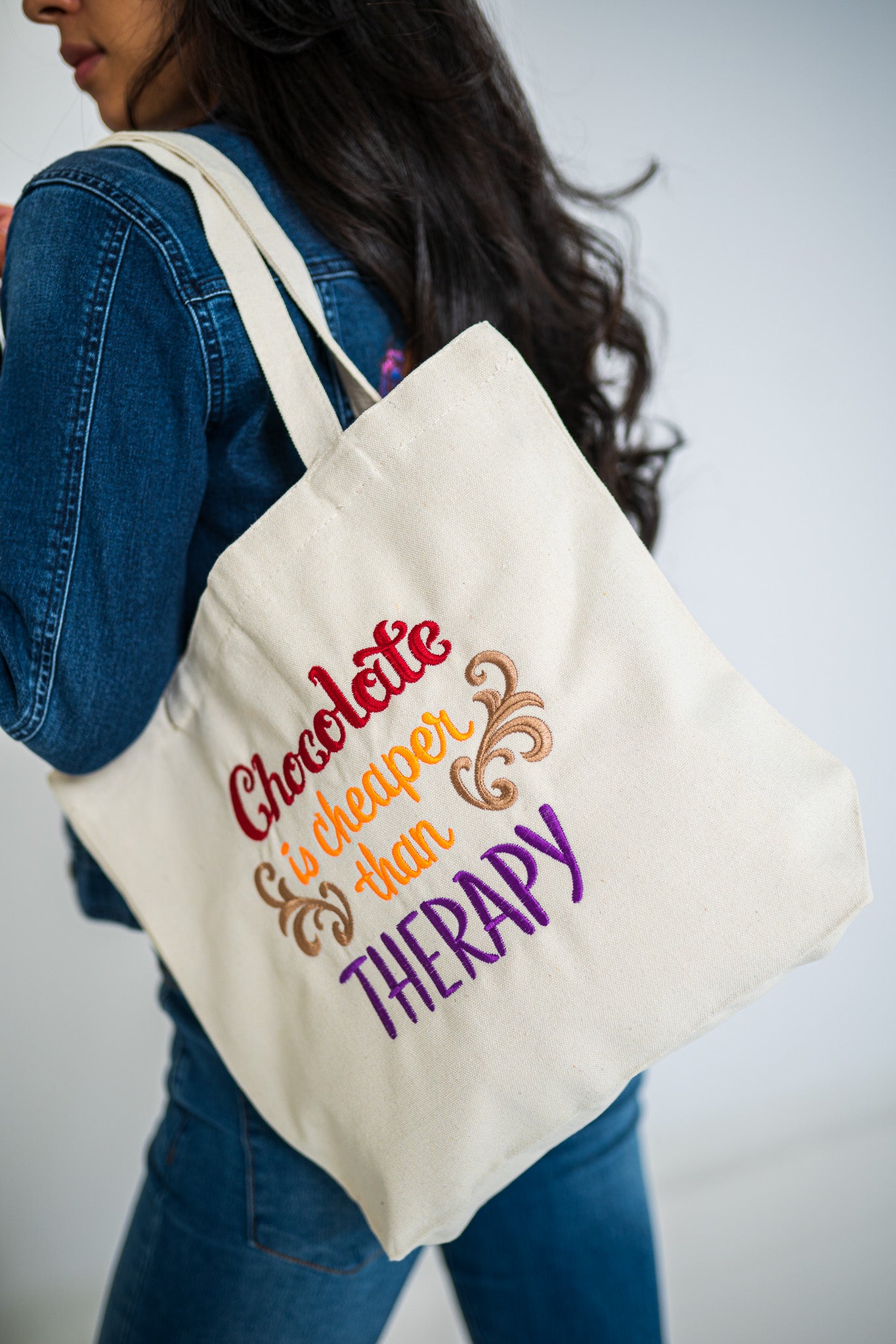 Chocolate Is Cheaper Than Therapy White Medium Canvas Tote Bag