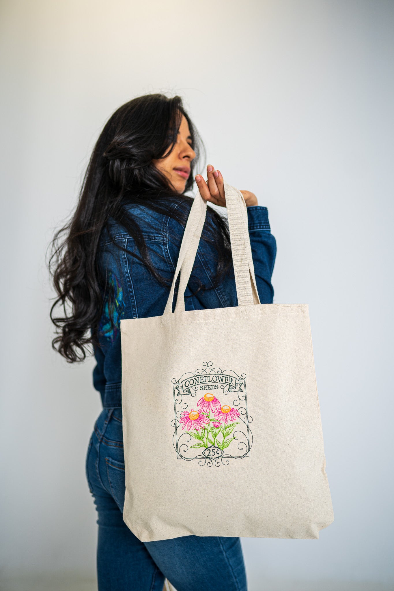 Coneflower Seed Packet White Large Canvas Tote Bag