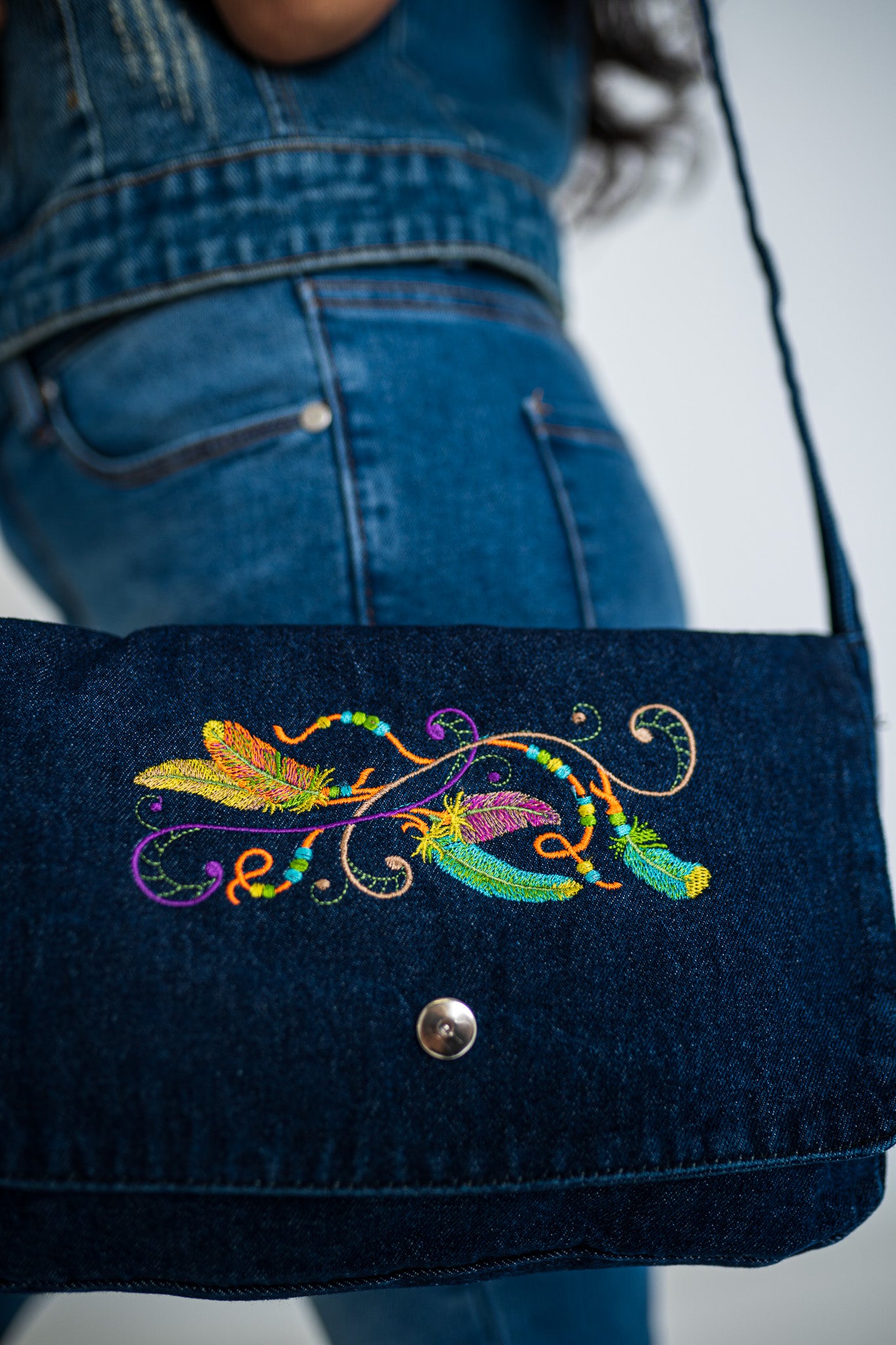 Dream Catcher Potpourri Dark Blue Denim Flap Purse