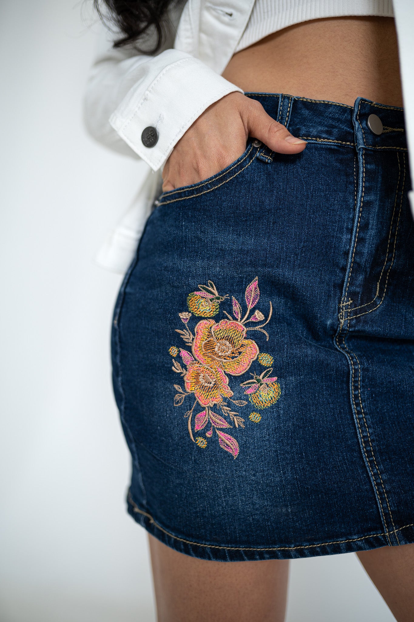 Glimmering Garden Fireflies and Anemones Denim Mini Skirt