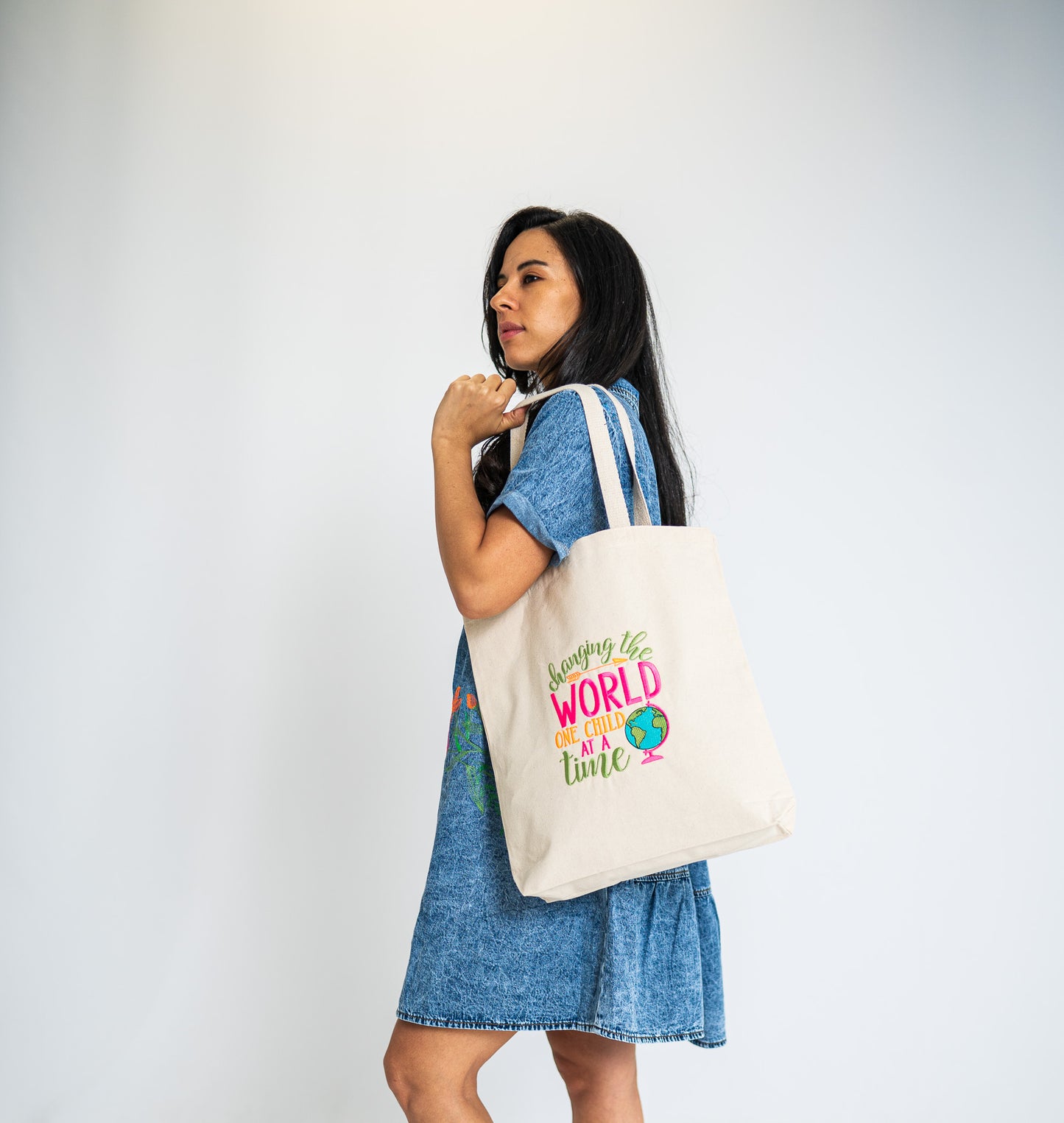 Change The World White Large Canvas Tote Bag