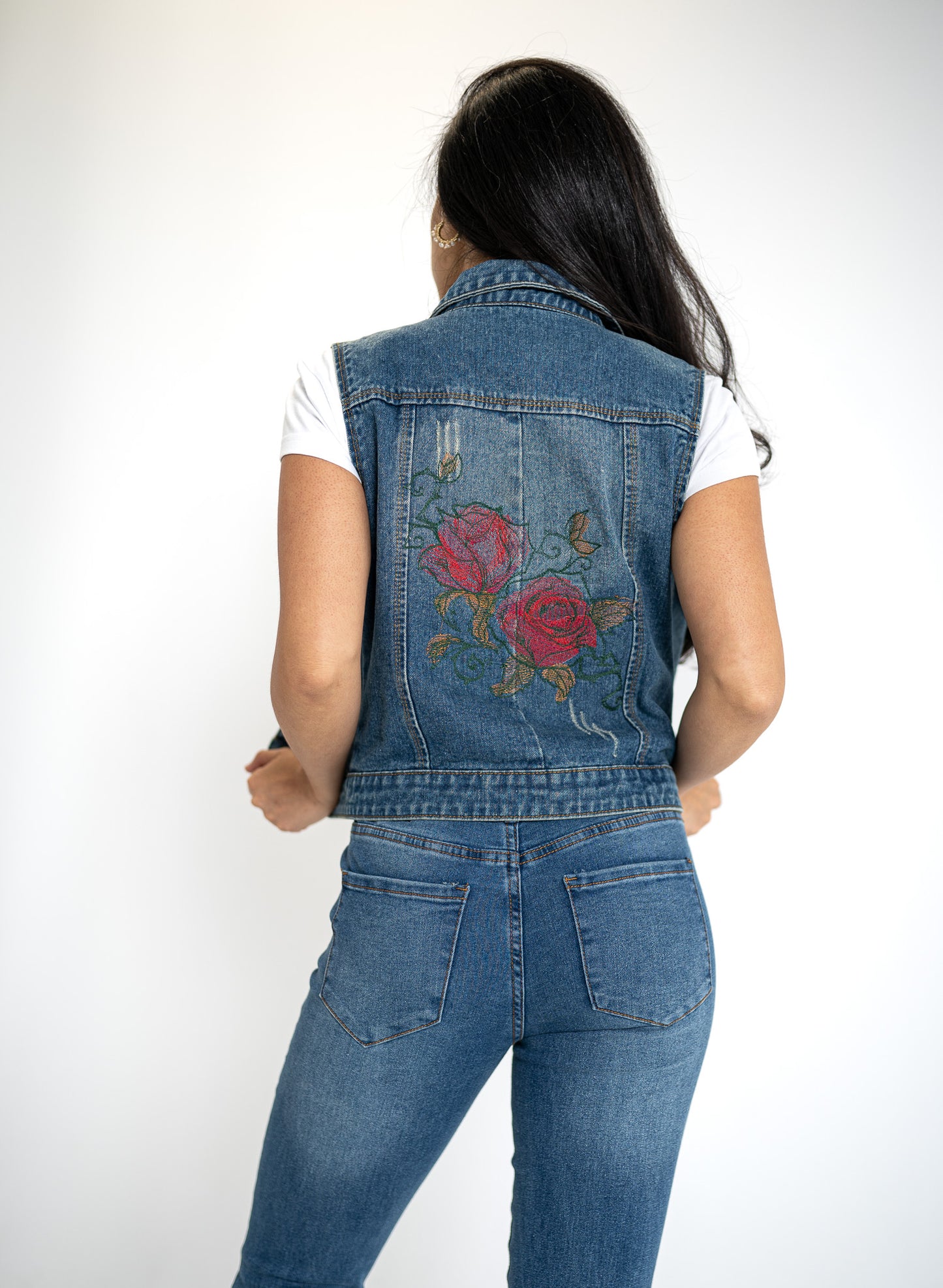 Painted Rose Denim Vest