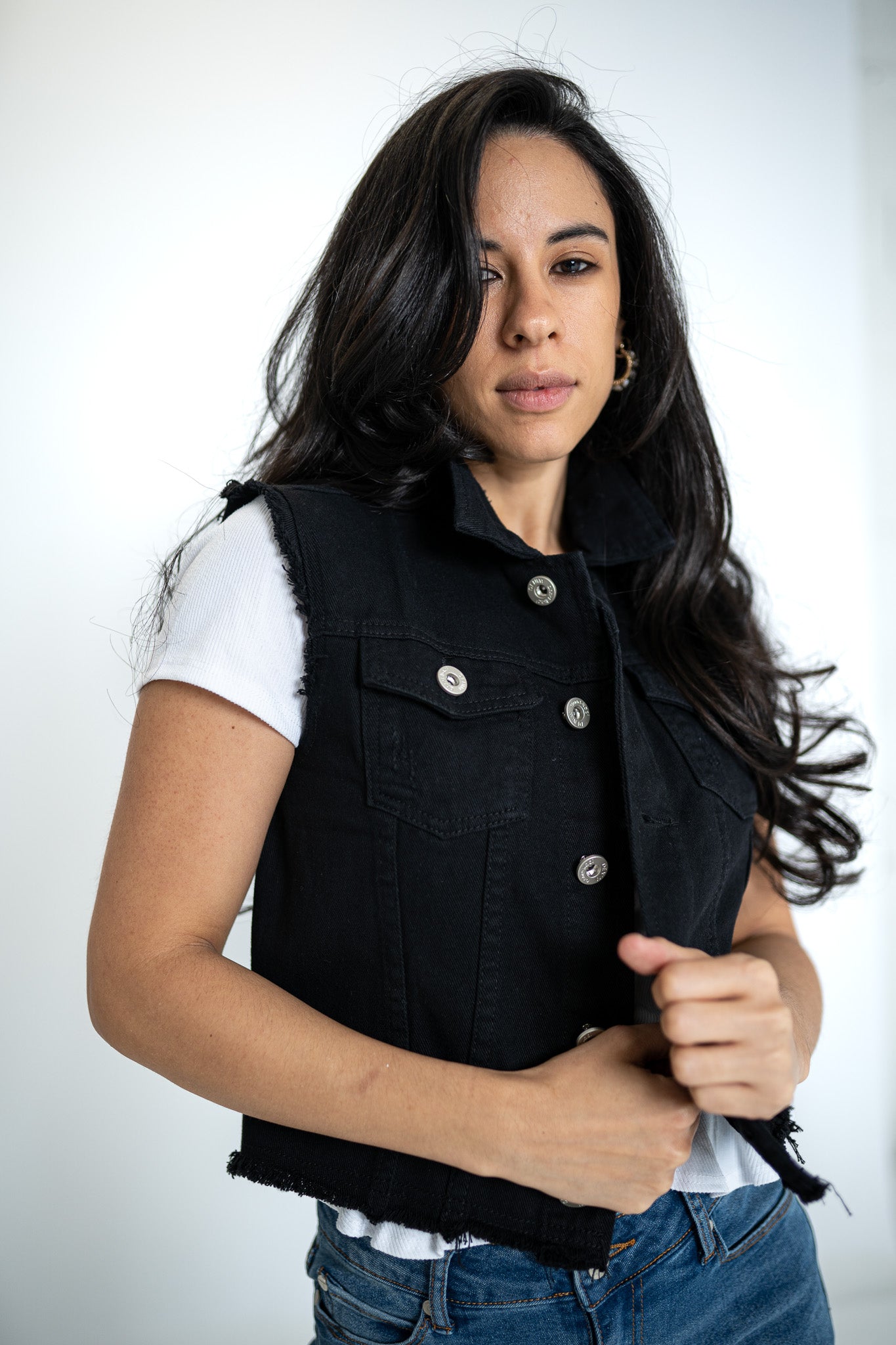 Romantic Rose Black Denim Vest