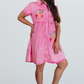 Tropical Leaves and Flower Square Pink Denim Dress