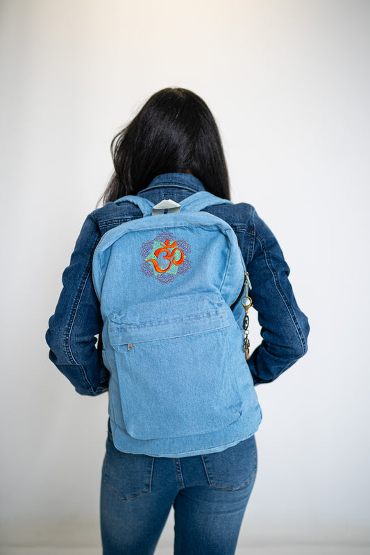 Om Light Blue Denim Backpack