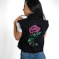 Romantic Rose Black Denim Vest