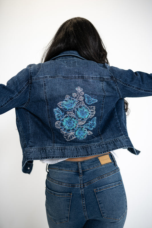Lovely Hollyhock Bouquet and Flowers  Ladies' Denim Jacket by Celebrity Pink