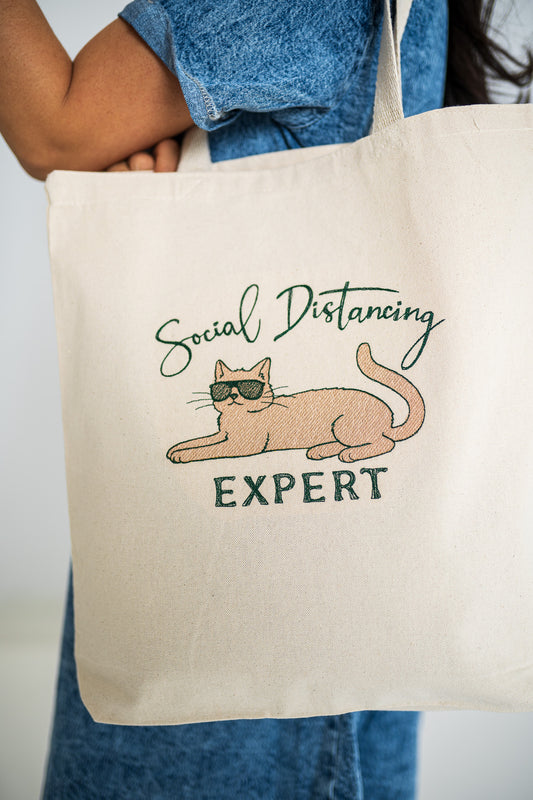 Social Distancing Expert White Large Canvas Tote Bag