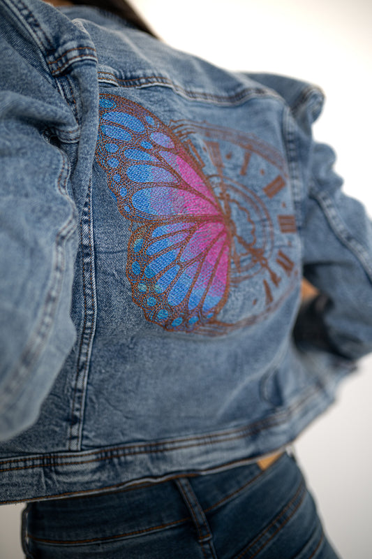 womens denim jacket butterfly embroidery