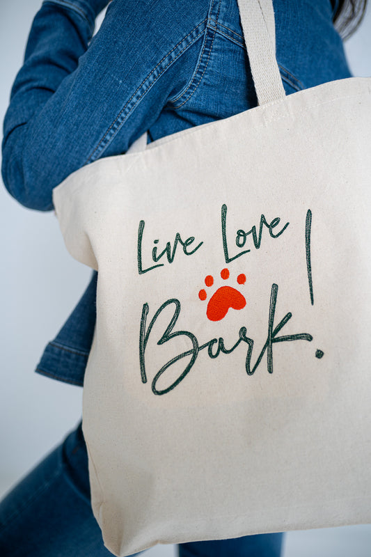 Live Love Bark White Large Canvas Tote Bag