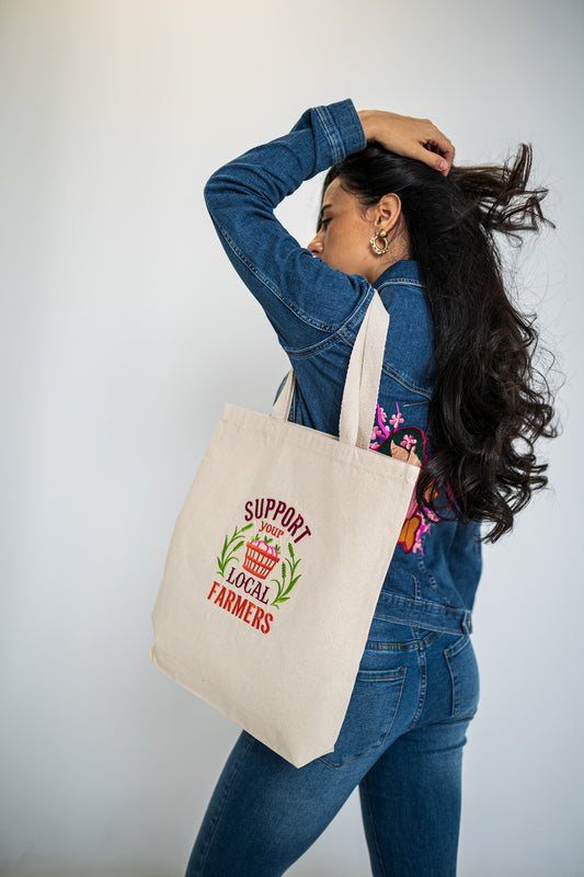 Support Your Local Farmers White Large Canvas Tote Bag