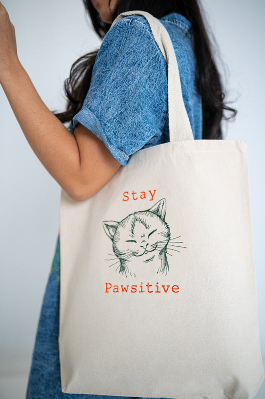 Stay Pawsitive White Large Canvas Tote Bag