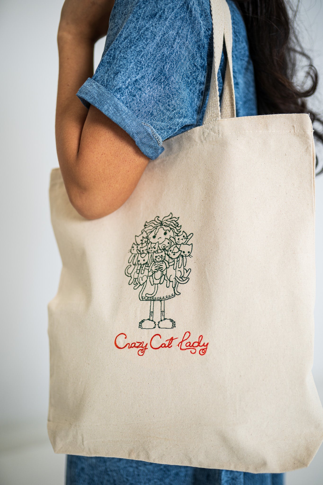 Crazy Cat Lady White Large Canvas Tote Bag