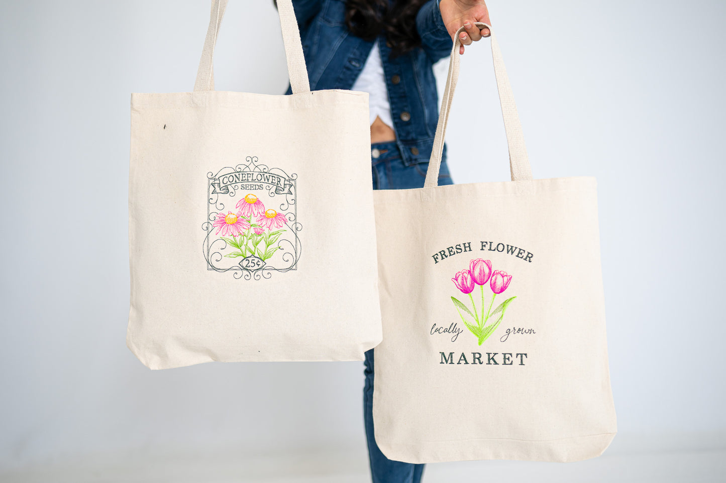 Spring Tulip Market Sign White Large Canvas Tote Bag