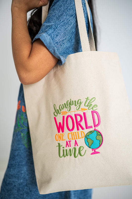Change The World White Large Canvas Tote Bag
