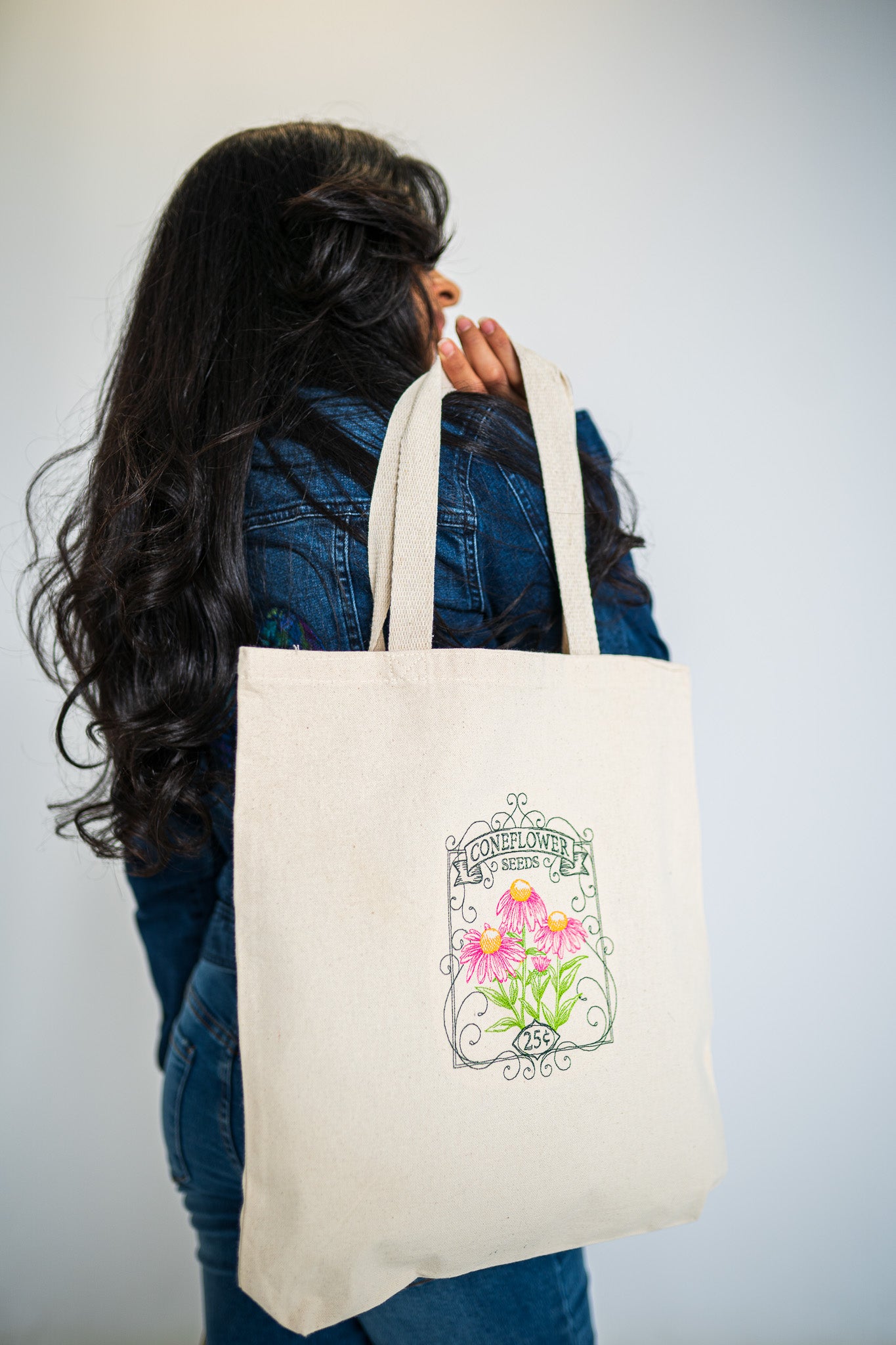 Coneflower Seed Packet White Large Canvas Tote Bag